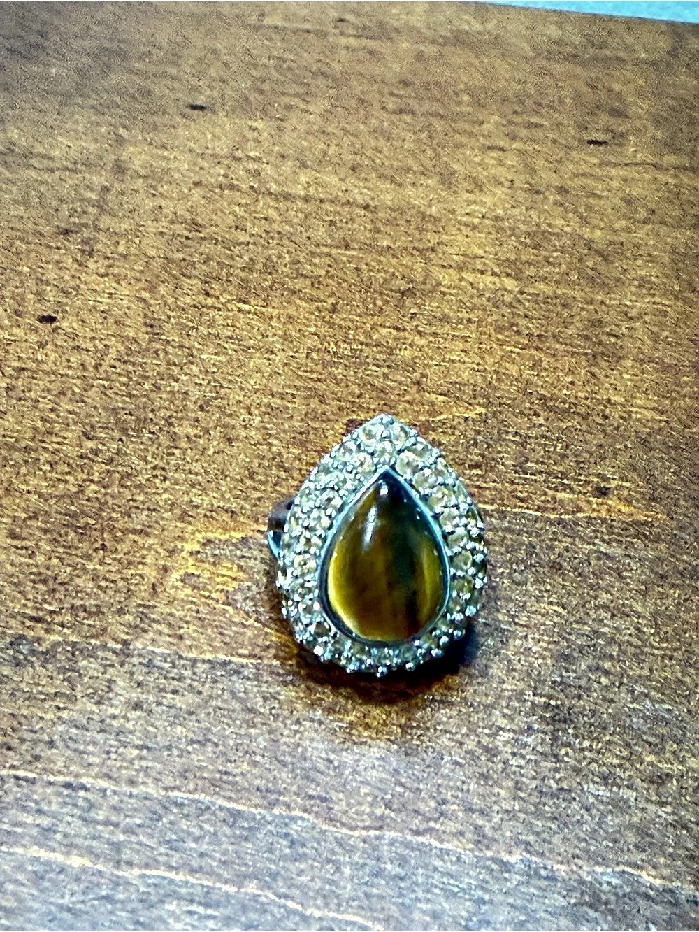 Tiger Eye Teardrop Ring in Brown & Silver Like New
